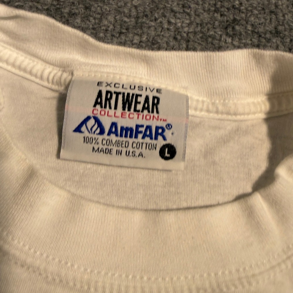 Vintage 1992 Keith Haring Stop AIDS AmFAR Artwear T-Shirt White Large USA Made - Picture 3 of 6
